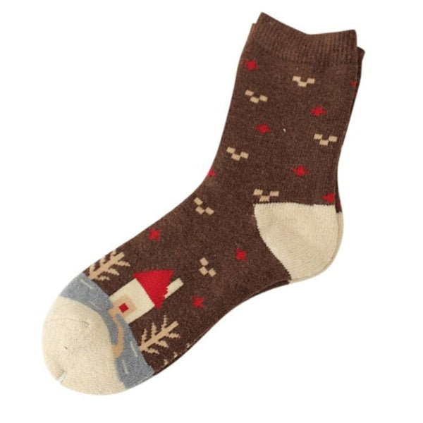 1 PCS 5 Colors Womens Winter Socks Cashmere Wool Thick Warm Fashion House Tree Printing Socks #LSN