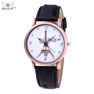 ZHOULIANFA Women Watch Eiffel Tower Fashion Leather Band Analog Quartz Round Clock of Female Wristwatch Montres Femmes