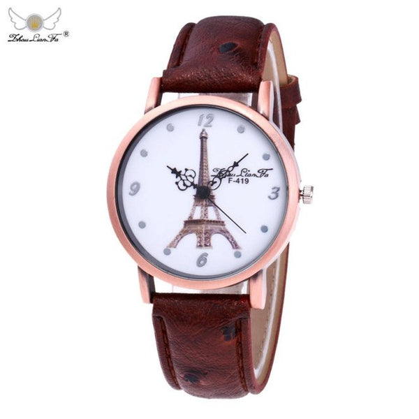 ZHOULIANFA Women Watch Eiffel Tower Fashion Leather Band Analog Quartz Round Clock of Female Wristwatch Montres Femmes